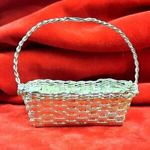 Vintage Miniature Metal Basket Hand Wrapped Wire Handmade 1980s